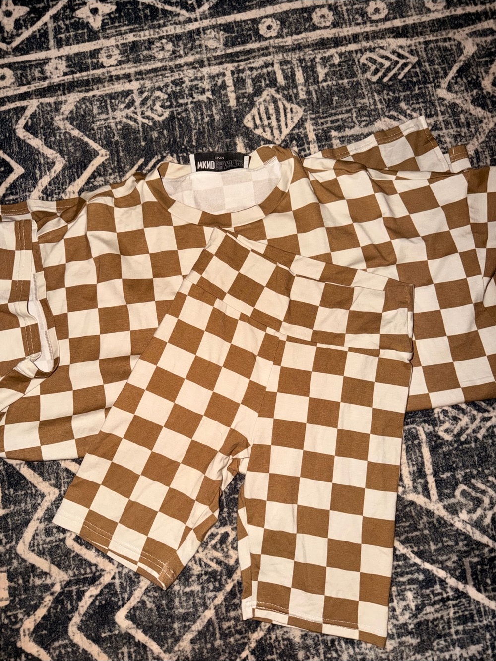 Checked tan and white, Daydream Set for Women - Comfortable Two-Piece